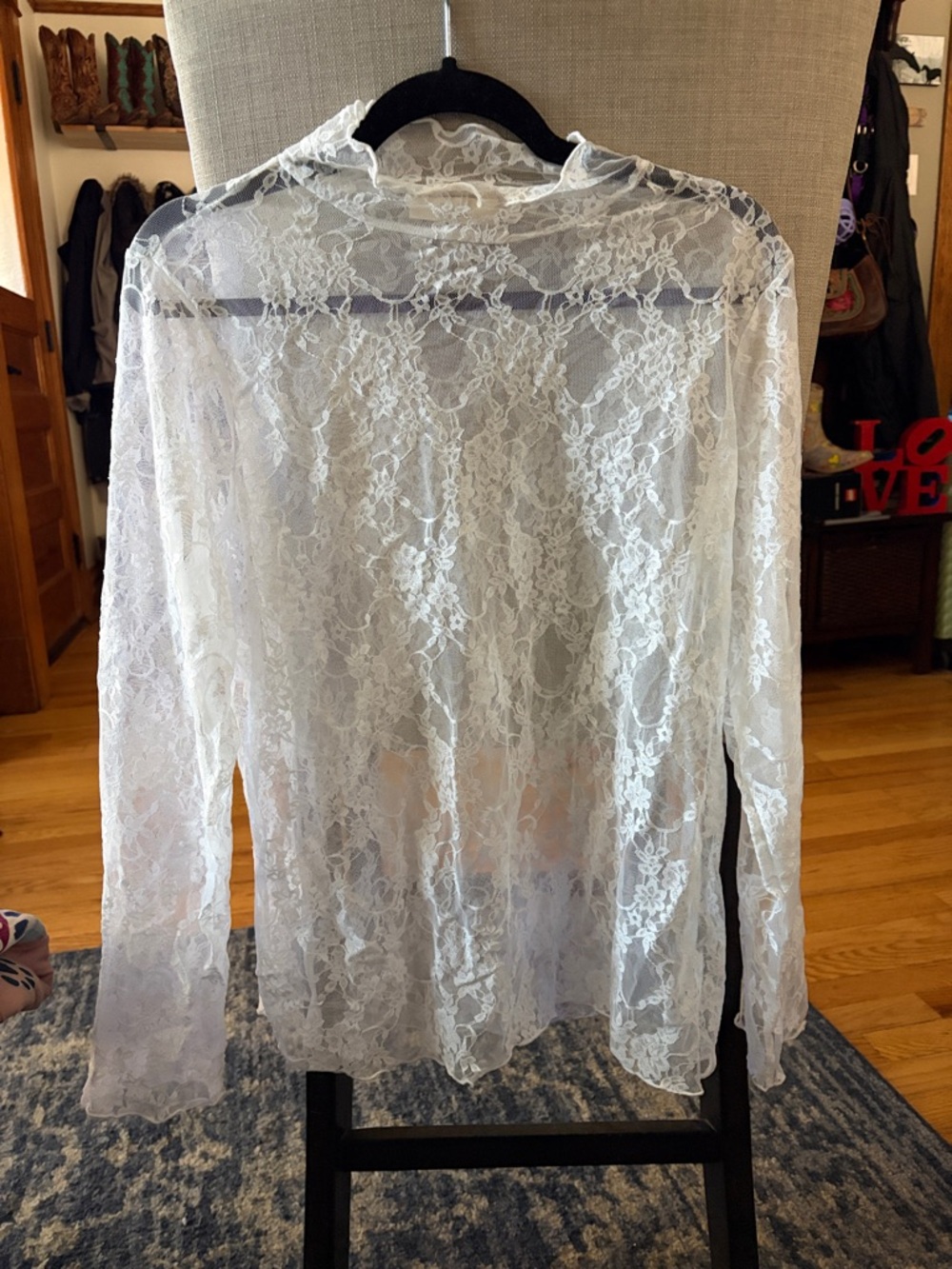 Jade by Jane. White Lace Long Sleeve Top.